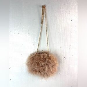 PrettyLittleThing Small Fluffy Marabou Feather Pale Mauve Pink Gold Chain Bag